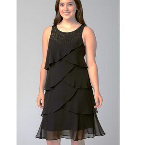 SLNY Beaded Tiered Special Occasion Black Dress,Size 6P